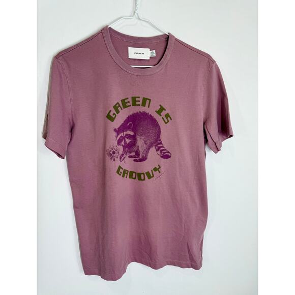 Authentic Coach  ECO Green is Groovy Small mauve graphic T shirt - Picture 1 of 8